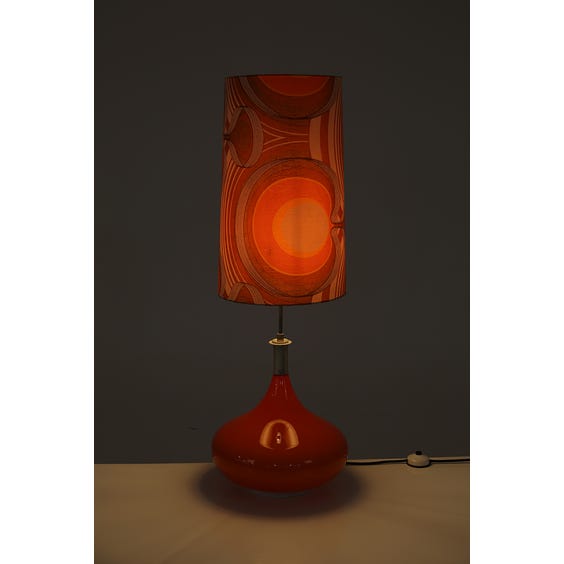image of  1970's orange glass bulbous squat table lamp