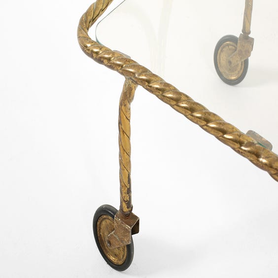image of Vintage gold metal serving trolley