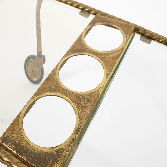 image of Vintage gold metal serving trolley